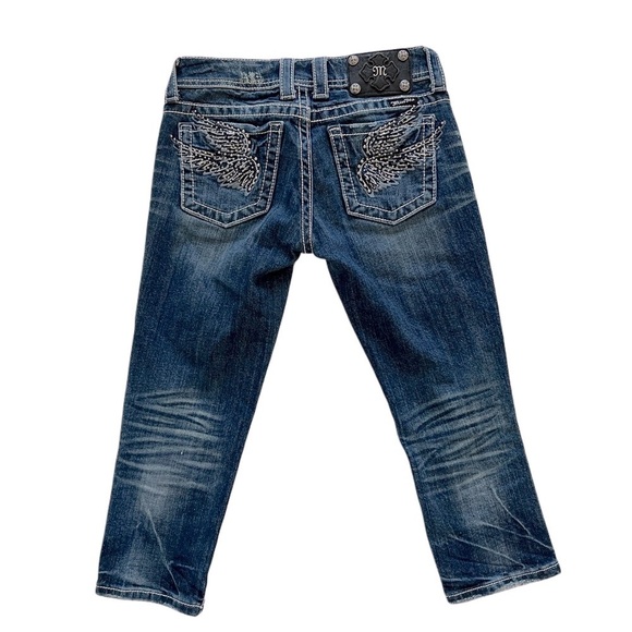 Miss Me Denim - Miss Me Vintage Low rise Rhinestones Wings Denim crop Jeans capri 25